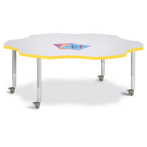 Jonti-Craft Berries Six Leaf Activity Table, 60 in., Mobile, Freckled Gray/Yellow/Gray 6458JCM007 - main